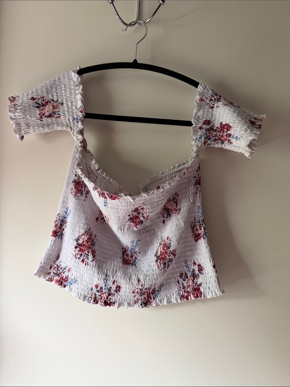 Hot Kiss White Floral Smocked Off-Shoulder Camisole